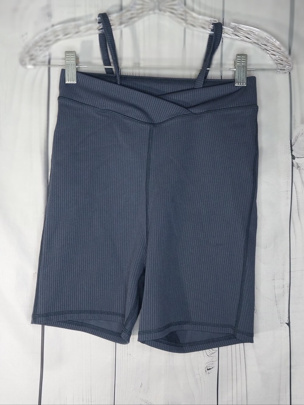 For Love & Lemons Chloe Ribbed High-Rise Crossover Waistband Bike Shorts